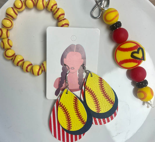 Softball Triple Layers Earrings