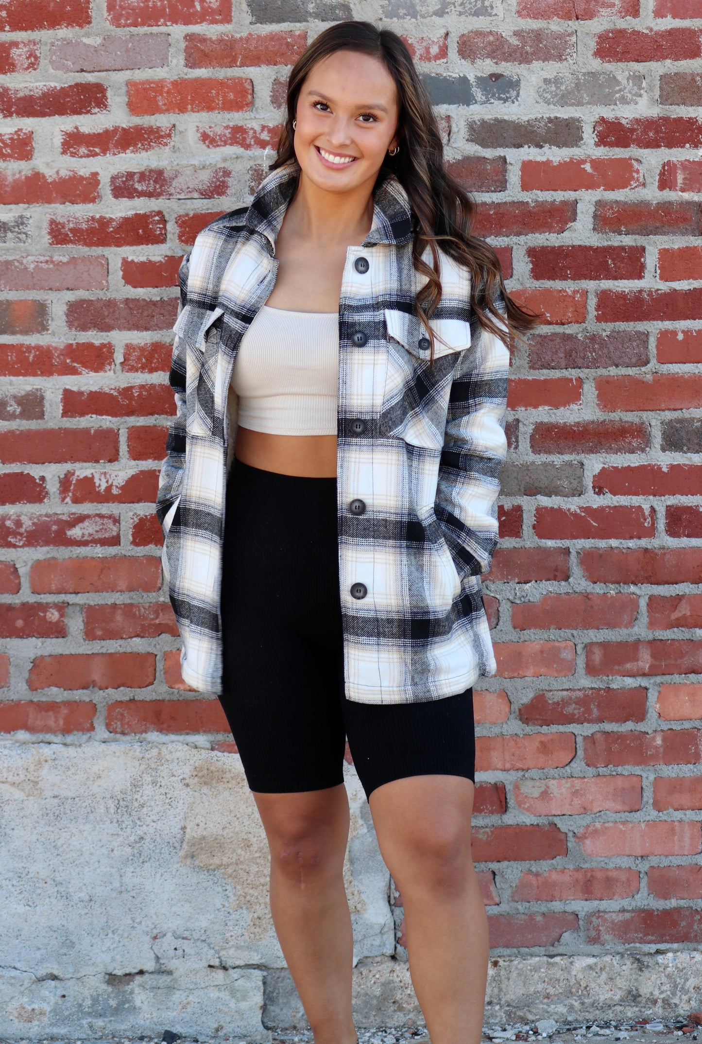 Plaid Button Up Shacket w/Sherpa Lining