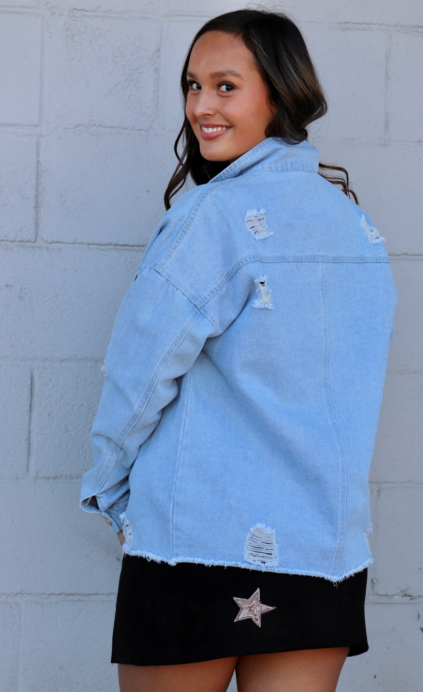Button Down Distressed Denim Jacket