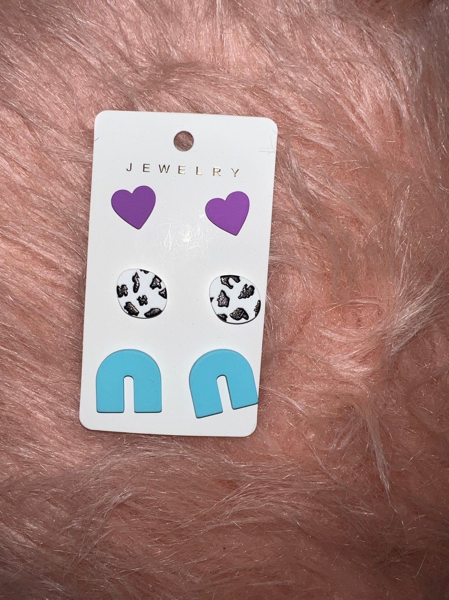 Purple Heart, Blue Rainbow Earrings