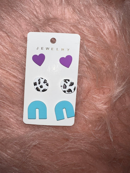 Purple Heart, Blue Rainbow Earrings