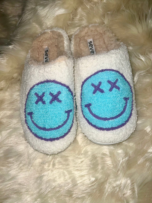 Blue Smiley Slippers