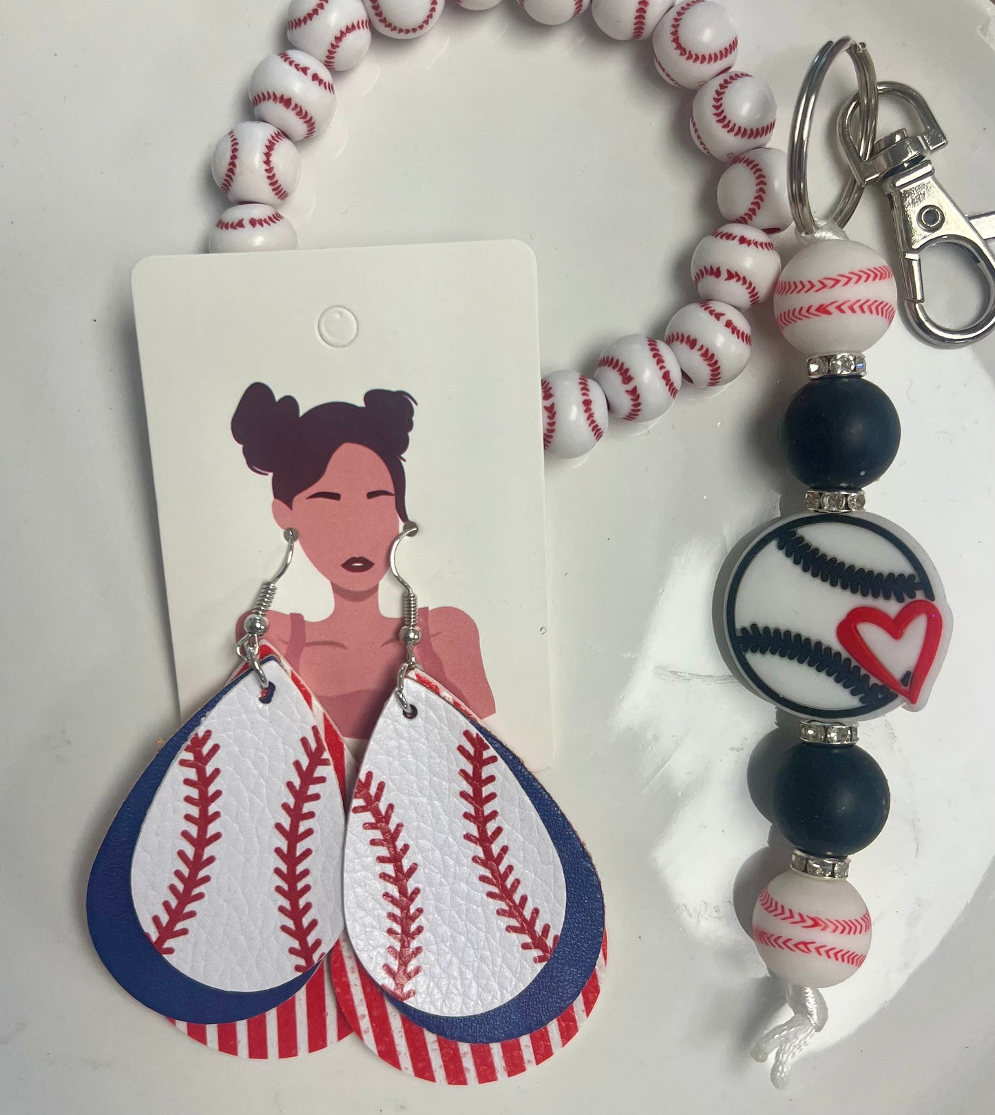 Baseball Triple Layers Earrings