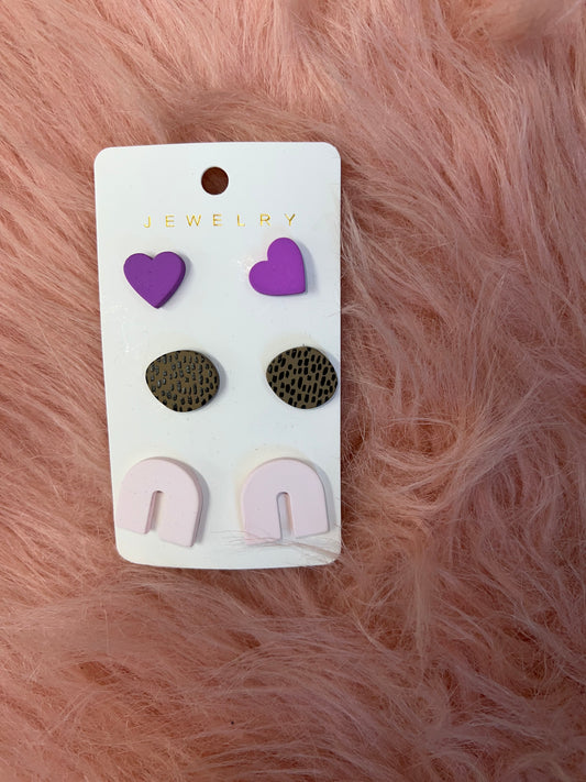 Purple Heart, Pink Rainbow Earrings